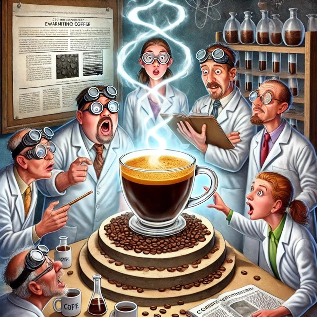 Confused man staring at coffee cup